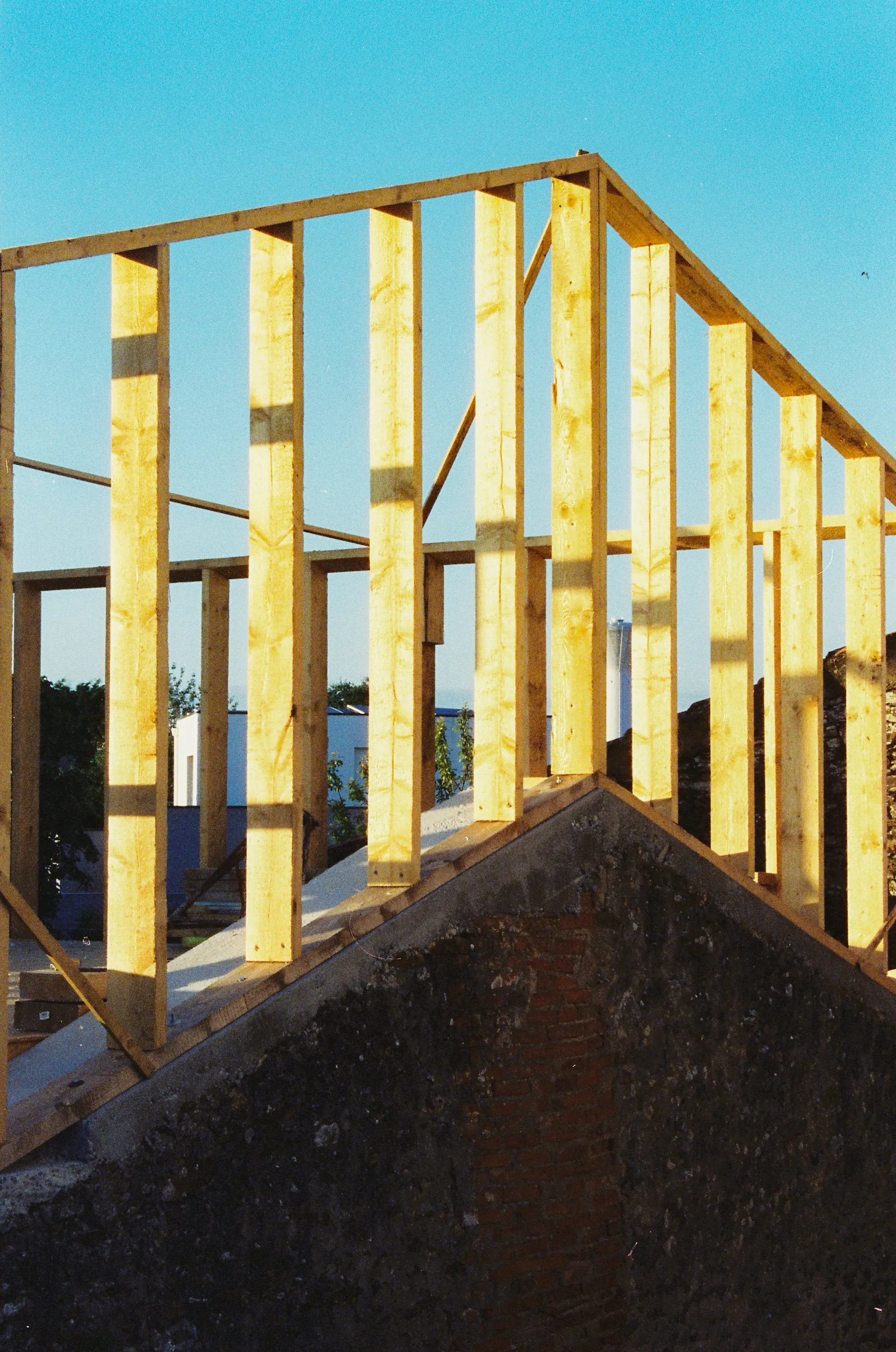 New wood wall framing on a house under construction