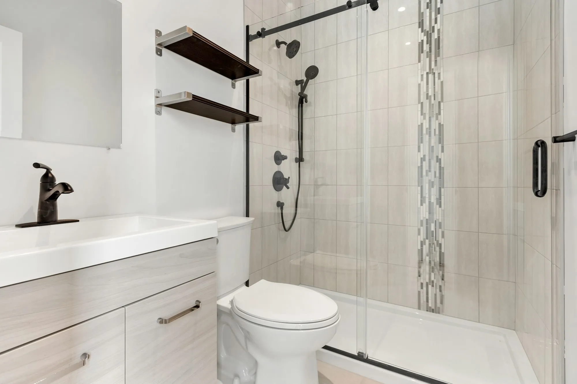 Remodeled bathroom with new fixtures